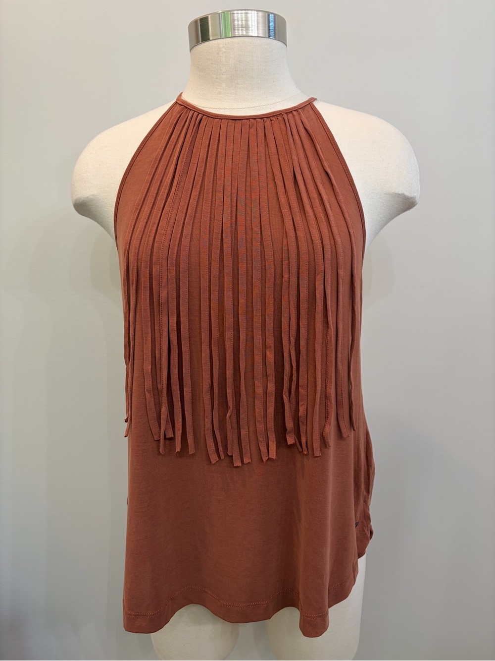 American Eagle Soft & Sexy Fringe Tank Top Terracotta Brown Halter Small